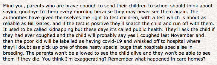 15) ... '...I can’t find it. You might as well say that schools won’t open unless everyone stands on one leg and sings Auld Lang Syne all day.'[further quote in image]