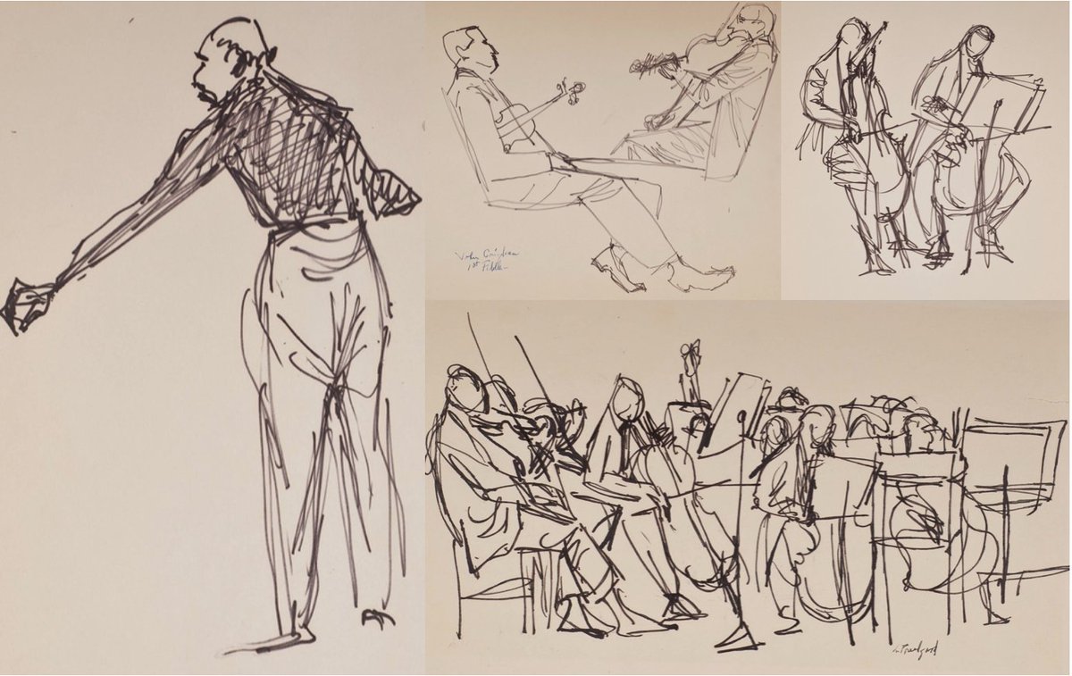 These drawings by Lillian Freedgood, done in the late 1950s, portray members of the <a href="/nyphil/">New York Philharmonic</a> in rehearsal. Freedgood was a printmaker, painter, and sculptor. Check out the rest of the series here: bit.ly/2Qgv0wa #dailydocument