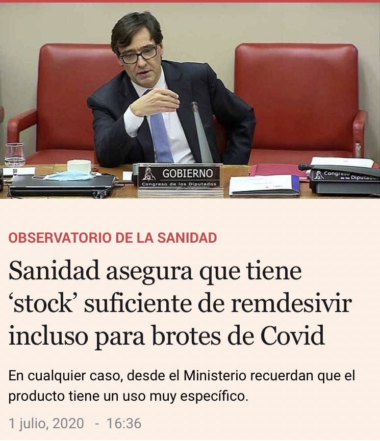 PedroOtamendi's tweet photo. Julio de 2020: Sanidad asegura que tiene ‘stock’ suficiente de remdesivir incluso para brotes de Covid.

21 de Agosto: Sanidad advierte que el aumento de casos acabará con las existencias de remdesivir en las próximas horas.

Así todo... https://t.co/JaZpnF5jVH
