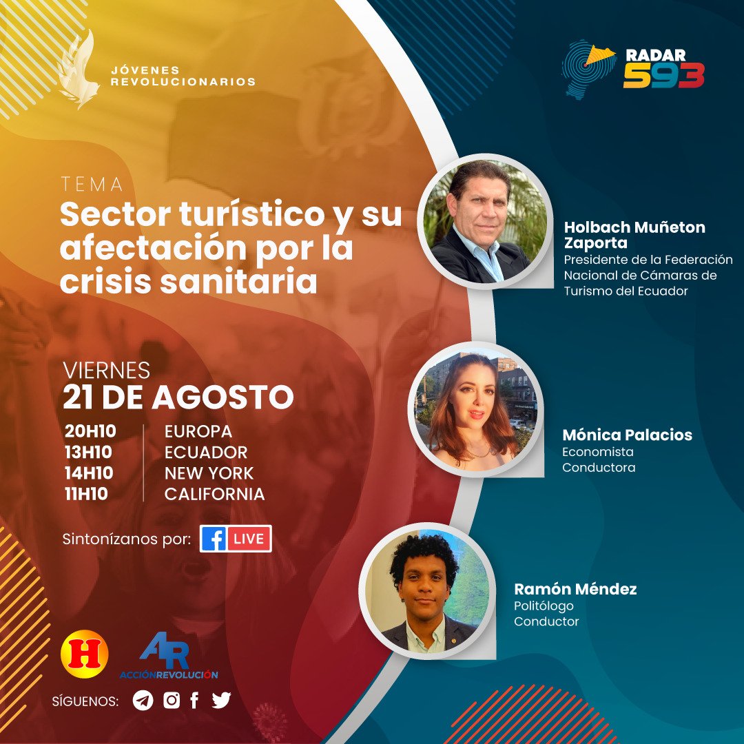 radar593's tweet photo. 🔴EN VIVO || #Radar593
Tema : Sector Turístico y su afectación por la crisis sanitaria
Invitado: Holbach Muñeton Zaporta
📲 https://t.co/T0dA2ditEP https://t.co/tTFyBO6v11