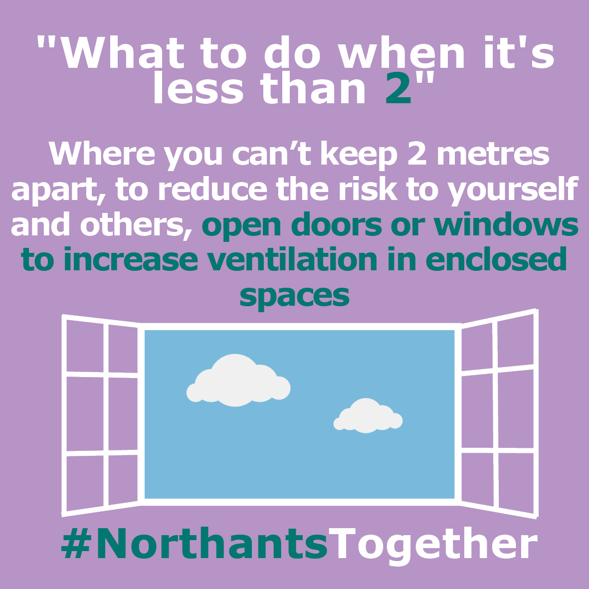 Where you can’t keep 2 metres apart, to reduce the risk to yourself and others, open doors or windows to increase ventilation in enclosed spaces #NorthantsTogether