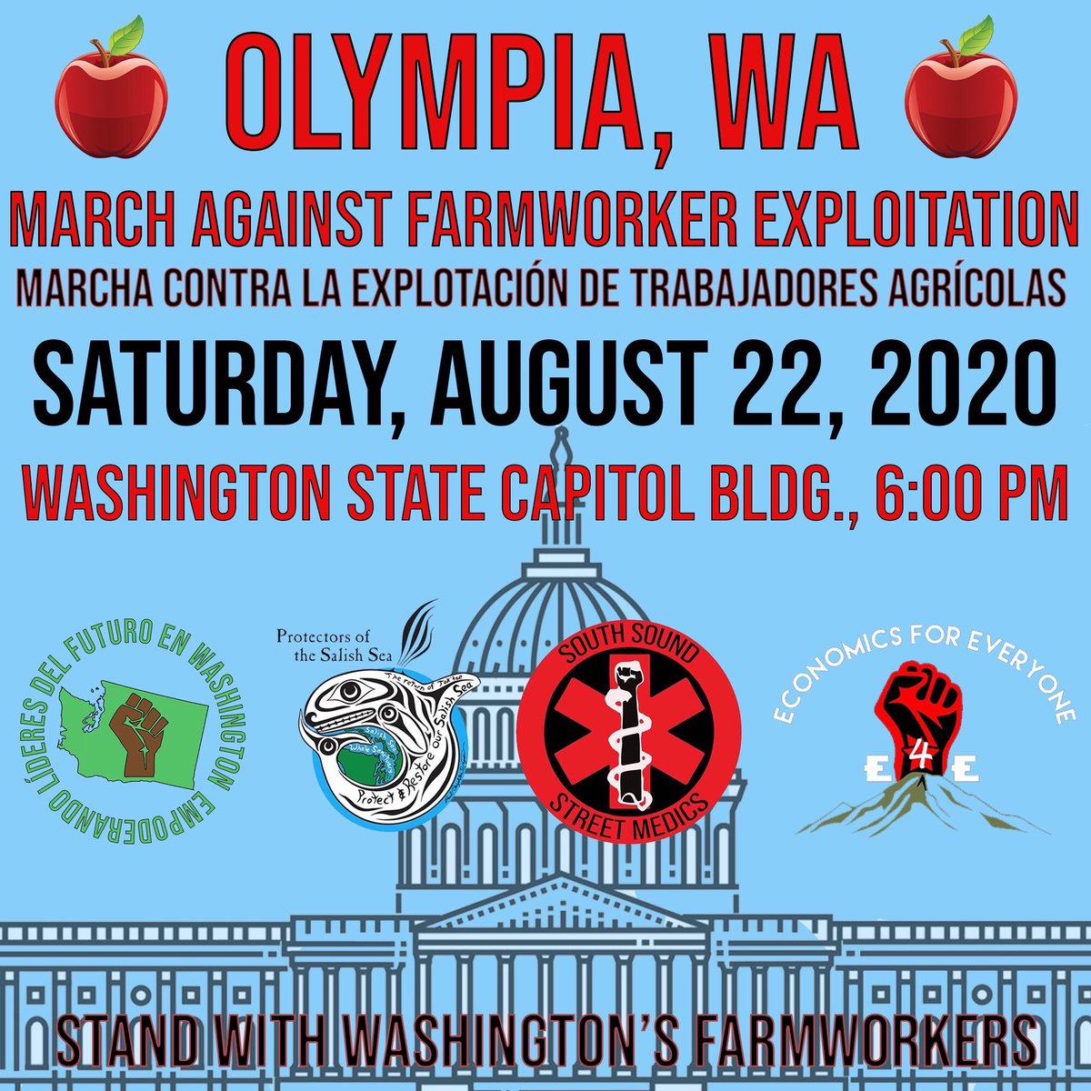 econ4e's tweet photo. #Olympia! Let’s show solidarity by marching with farmworkers! We demand justice and relief for those who put food on our table. ¡Gloria  a los manos que trabajan! Join us this Saturday evening in to see what solidaridad looks like! Flyer below for info! #farmworkers #Solidarity https://t.co/hhGX8dYdhP
