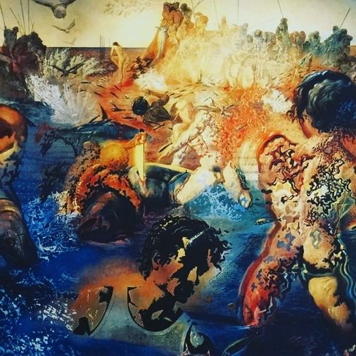 biographite's tweet photo. Tuna fishing painting by Salvador Dali took 2 summers to paint and was completed in 1967. Dali was later quoted as saying that the painting represented the universe as being ‘finite’ not ‘infinite’. https://t.co/Tu7mVhV8jF