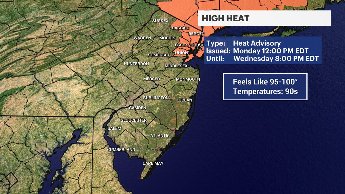 MichelePowersWx's tweet photo. Ready for more of this #NJ? We start the new week with a sizzling forecast. #Augustheatwave #summersizzler #heatadvisories #heatindex @News12NJ https://t.co/2VY6thyYfq https://t.co/0VI4gRWeO3