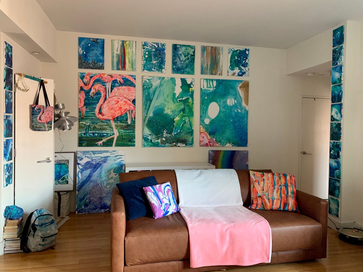 ANoelleJay's tweet photo. I dare you to have more handmade original art in your #quarantinespace My @CrateandBarrel gather couch was the last touch to create my vision for my living room / art studio. Every inch of my room reminds me why I create https://t.co/0i0y6wXGUw #blackartist #cratestyle #buyblack https://t.co/stogiURbmS
