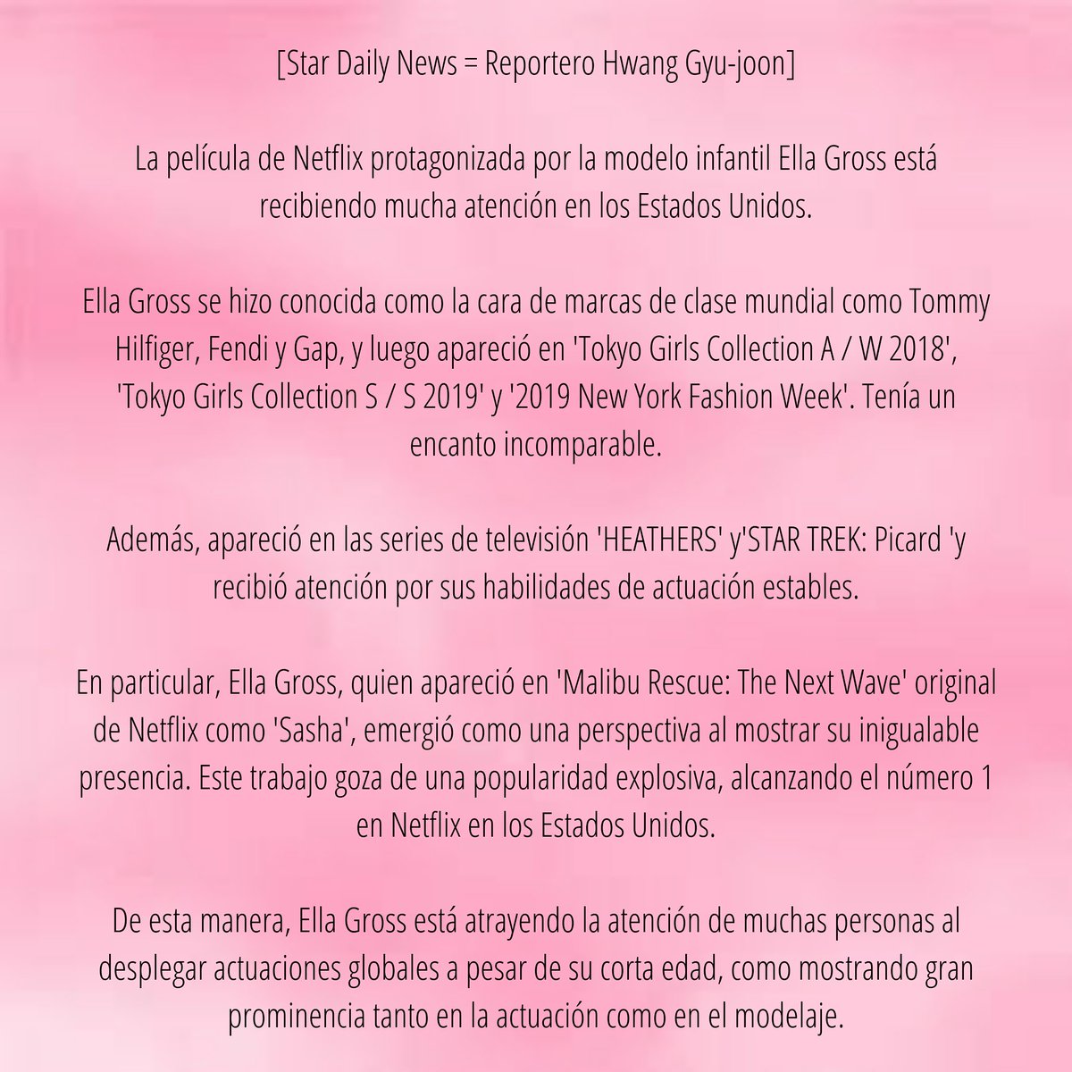 ellagross_py's tweet photo. [#INFO l 090820]

@ellagross🧸💗

.
╰┈➤ Buenas noches💗
Les traemos la traducción de un artículo hecho por Star Daily News sobre Ella Gross 💙
Si lo usas no olvides dar el crédito por la traducción, gracias✨
.
────────
#ellagross #model #trainee #yg #theblacklabel https://t.co/VW2BHZnWZq
