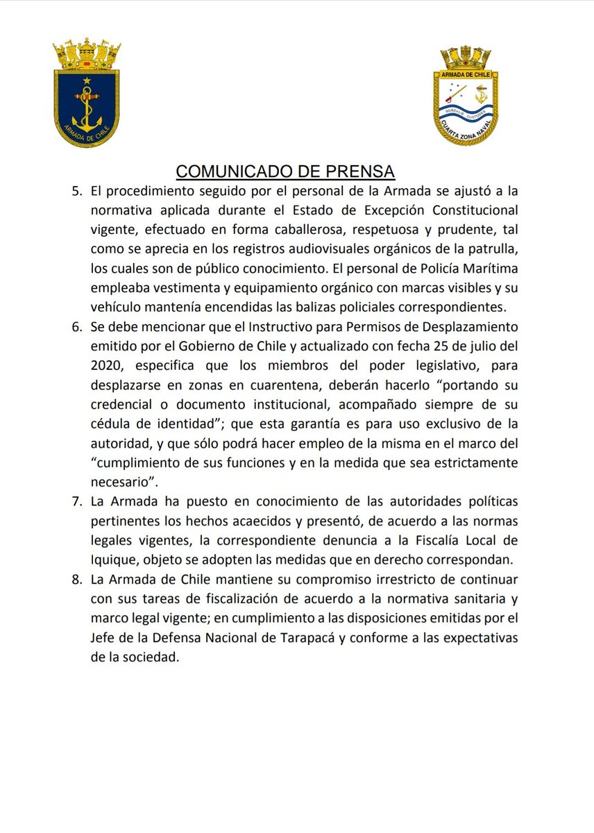 COMUNICADO DE PRENSA FISCALIZACIÓN DE LA AUTORIDAD MARÍTIMA DE #IQUIQUE. 

<a href="/Armada_Chile/">Armada de Chile</a> <a href="/mindefchile/">Ministerio de Defensa Nacional</a> <a href="/DGTM_Chile/">DIRECTEMAR - Armada de Chile</a> <a href="/subse_ffaa/">Subsecretaría para las Fuerzas Armadas</a> <a href="/HombredeRadio/">Cristián Núñez Fica</a> <a href="/EnTarapaca/">AhoraTarapaca</a> <a href="/Iquique_Alerta_/">Iquique Alerta</a> <a href="/T13/">T13</a> <a href="/laestrellaiqq/">La Estrella de Iquique</a> <a href="/ElLongino/">Diario El Longino</a> <a href="/meganoticiascl/">Meganoticias</a> @CHVNoticias @CNNCHILE <a href="/soychilecl/">soychile.cl</a> <a href="/TVN/">TVN</a>
