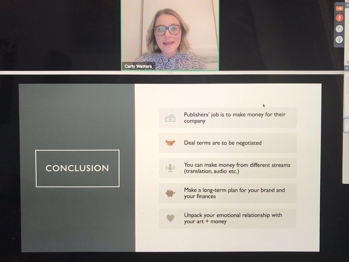 PeytonWrites's tweet photo. @carlywatters demystifies how writers make money in traditional publishing, elaborating on advances, royalties, rights, bonuses, escalators, and option clauses. So informative having all of this explained!

#torontowritingworkshop #TORONTOWW https://t.co/6Gq3DlY3Ba