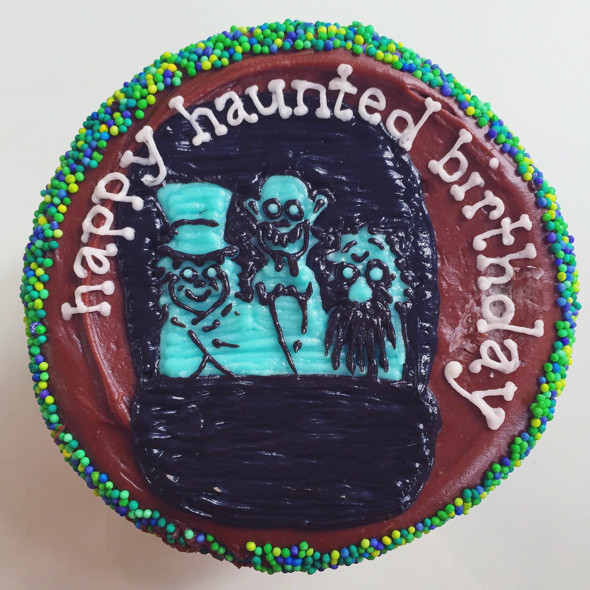 sibbyscupcakery's tweet photo. A very happy (haunted!) 51st birthday to Disneyland’s Haunted Mansion! We imagine the grim, grinning ghost residents will be having a swingin’ good time in the ballroom tonight! 
#hauntedmansion https://t.co/yn0vkK9DNI