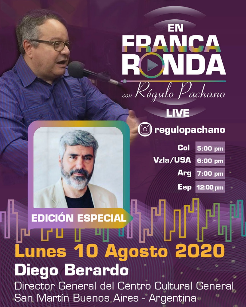diegoberardogc's tweet photo. Invitado por @regulopachano, gran gestor cultural latinoamericano y desde hace dos años un gran amigo, este lunes estaremos conversando en su ciclo #enfrancaronda. 
Nos vemos y escuchamos por ahí.

#gestion #cultura #ciudad #creatividad #desafios #covid19 https://t.co/ndYzz5KQwm