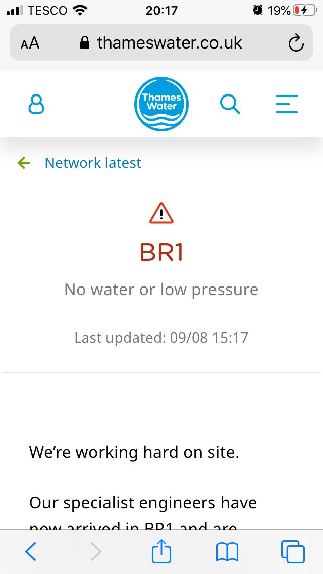 Ketch1966's tweet photo. Website last update 5 hours ago. This is poor Thames Water. Many people without water for 12 hours. https://t.co/Msk5YCnqdp