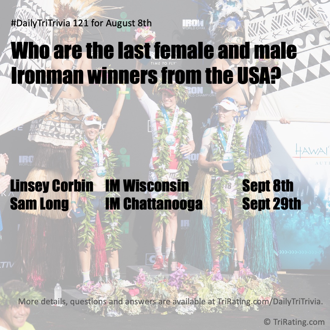 TriRating's tweet photo. Thinking back to when there were still races going on for #DailyTriTrivia:
.
Q. Who are the last female and male Ironman winners from the USA๐บ๐ธ?
.
A. Linsey Corbin @linseycorbin IM Wisconsin (Sept 8th)
Sam Long @samgolong IM Chattanooga (Sept 29th) https://t.co/nbvX23lSDc