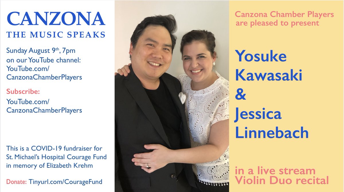 TONIGHT! SUNDAY AUGUST 9 7PM ♪ ♫ Yosuke Kawasaki &amp; Jessica Linnebach♩♬ LIVE ON YouTube! - mailchi.mp/canzona/angela…