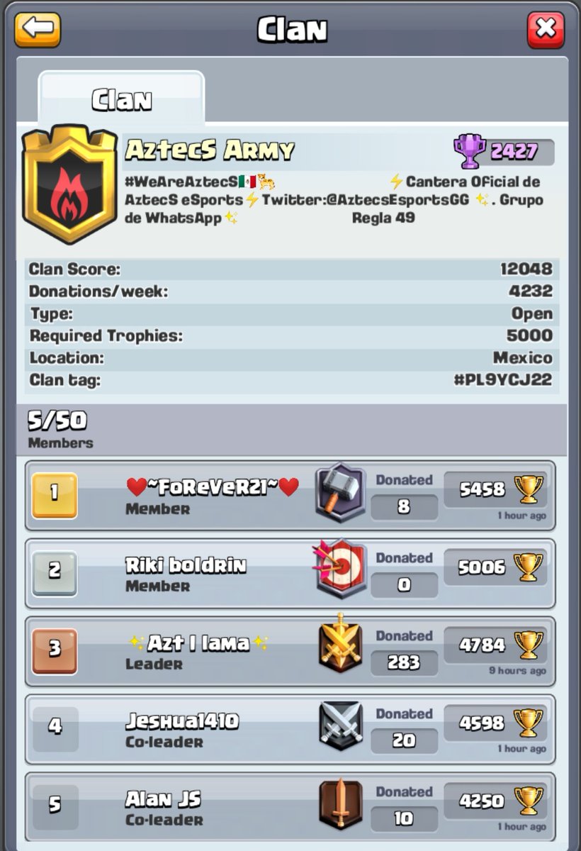 #CR | CLAN WARS

HOY hacemos la presentación de nuestra cantera, la cual estará enfocado en las guerras de clanes.

Para todo aquel que les gustaría ingresar pueden pregunta vía MD.📩

Requisitos:
-Min 150 guerras ganadas.

Recompensa a los mejores en guerra.💳💲

#WeAreAztecs 🇲🇽