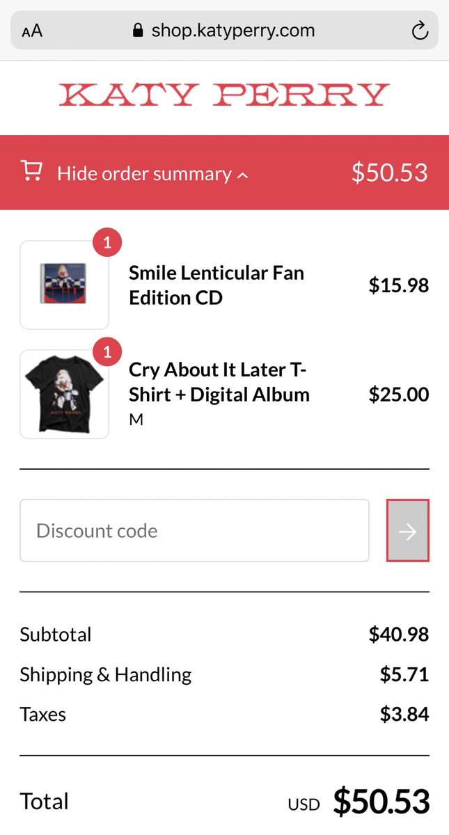 Well I just bought the Smile Lenticular Version & the Cry About It Later T-Shirt!!!!! I literally just bought the Pink Tie Dye Smile Long Sleeve Shirt Last Night!!!! I should’ve just waited and paid one shipping price   #Smile  #SmileSunday  @katyperry