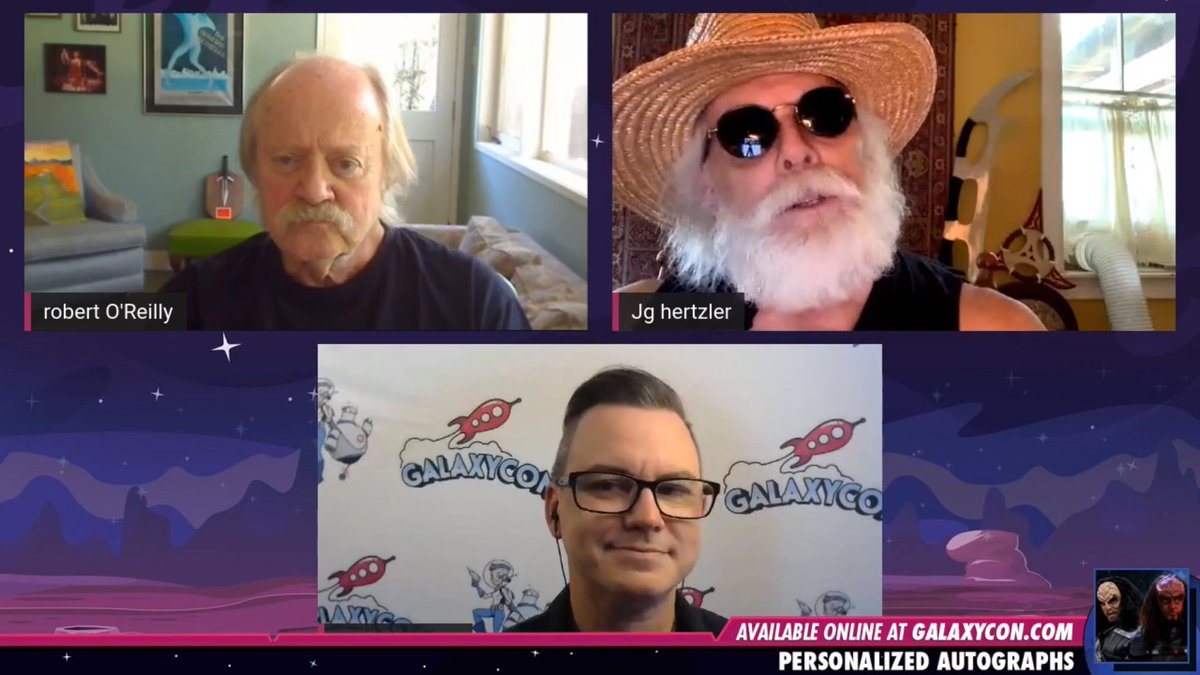 trek_nick's tweet photo. A great @galaxyconlive Klingon panel with #RobertOReilly and an uncharacteristically quiet @JGHertzler. Hosted by the thlIngan Hol-speaking @PttyHwkns. Qapla' https://t.co/aYl7YEOCrD