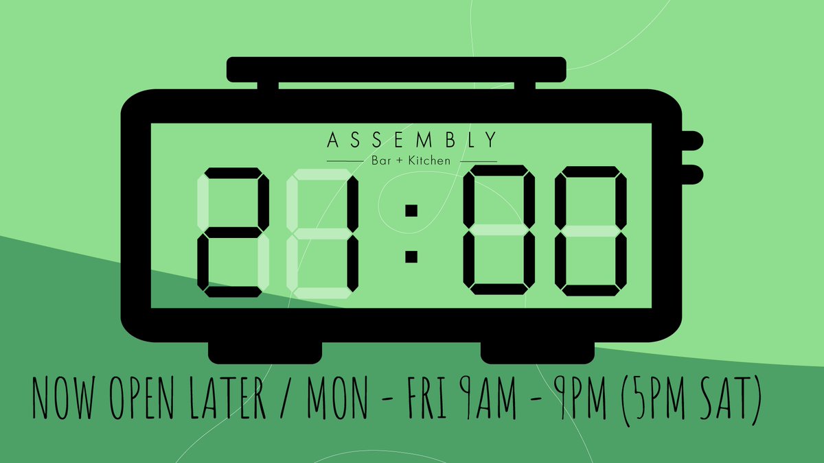 assemblybandk's tweet photo. ⭐️🕘 Opening Hours Announcement! 🕘⭐️

We are so excited to announce our service hours will be extended from tomorrow! We will be opening from 9am - 9pm Monday - Friday and 9am - 5pm on Saturday's.

Come and join us for a relaxing evening with great food and great drinks! #ABK https://t.co/u54p2jsBuB