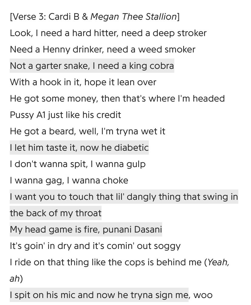 In this scene, Cardi is rapping about a how she’d like to be fucked and all the very explicit sexual acts she wants to engage in. This is like a mantra , imprinting into the minds of the masses. , this is what beta kitten is about. Sexual depravation/obsession