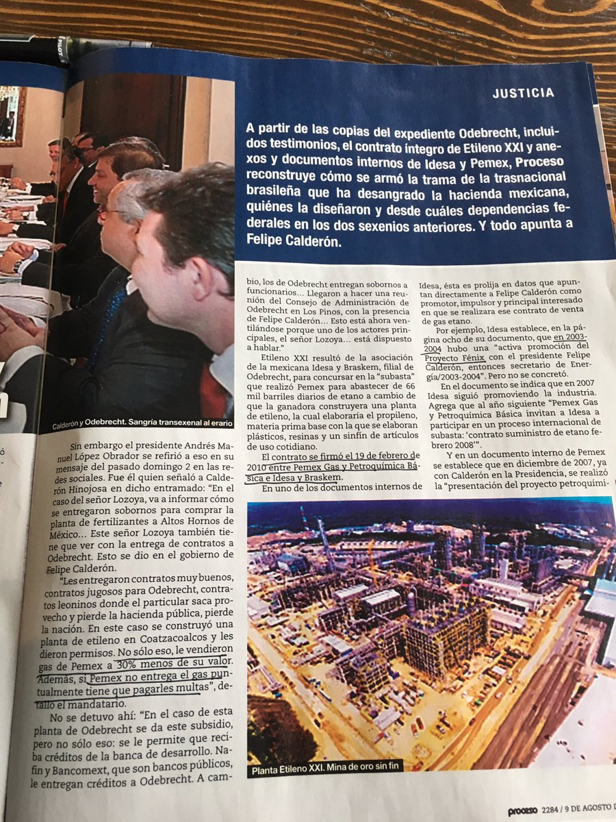 jenarovillamil's tweet photo. Fue el Gobierno de @FelipeCalderon que autorizó un contrato entre @Pemex, Idesa y Braskem, filial de Odebrecht, para garantizarle a Etileno XXI el suministro de 66 mil barriles diarios de gas con 30 por ciento de descuento! Durante 20 años! @proceso. @jesusaproceso https://t.co/l0ujuVbOGU