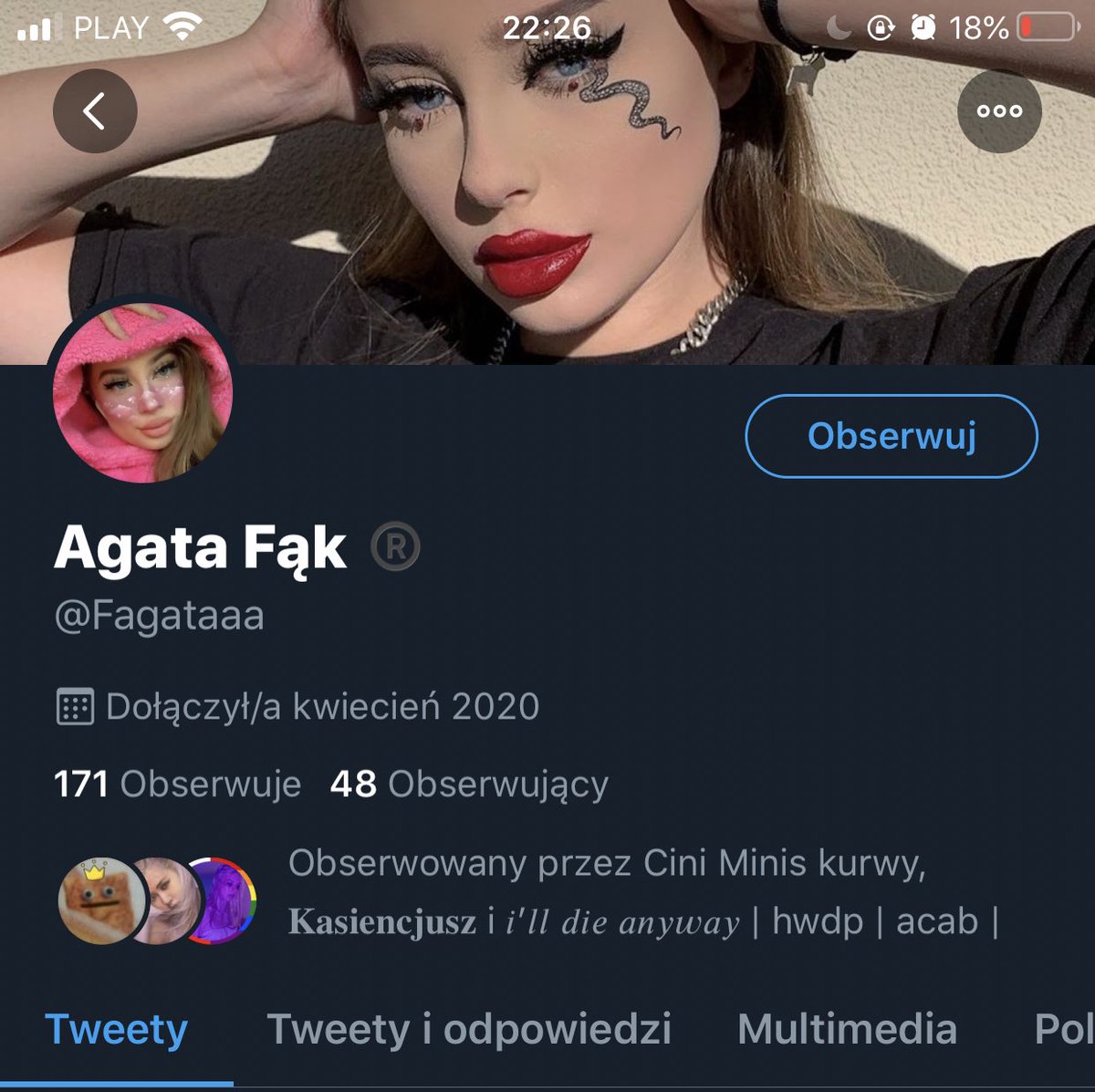 piatafala's tweet photo. Proszę zgłaszajcie to konto @/Fagataaa to nie jest prawdziwa Fagata!! Dzisiaj Agata na IGs powiedziała, że to nie ona i ktoś się pod nią podszywa https://t.co/cqR1Dhf7Yy