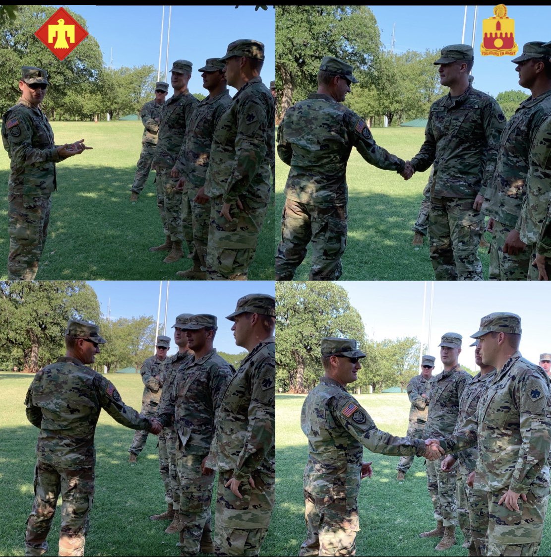 179FOs's tweet photo. Today CSM Barnett of the 1-160th FA awarded a challenge coin to CPL Hart, SPC Hutcherson, and PFC Dellolio. These 3 soldiers showed great leadership and willingness to learn jobs 2-3 ranks ahead of them. Excellent job guys and keep on learning! #45IBCT @OKGuard https://t.co/yNXlf7zHxa