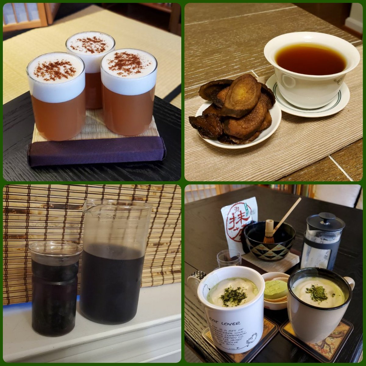 Wow. This was my 100th daily/nightly tea time post -- 100 days (not counting weekends), no exact repeats.I'm going to keep going, as this continues to be one of the most relaxing and peaceful times of my day.A collage of a few highlights below.