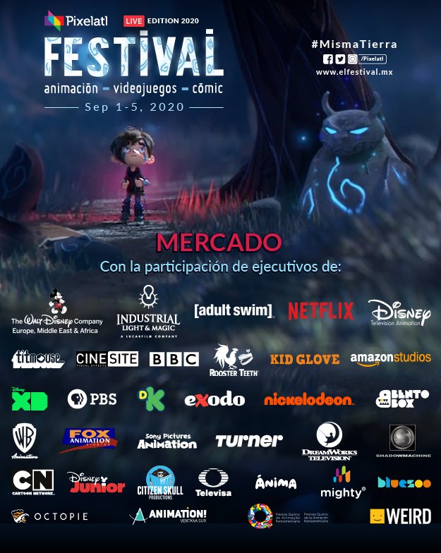 Algunos de los estudios, canales, y plataformas que estarán en el Mercado #Pixelatl
Recuerda que el pase Mercado sólo está disponible hasta el 14 de agosto.
Todos los detalles en: elfestival.mx 
#MismaTierra