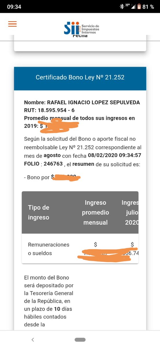 Fernand48820638's tweet photo. @SII_Chile @SII_Chile a mi pareja y a mi nos salía el bono aprobado y ahora al ingresar para revisar nos aparece que tenemos que volver postular siendo que ayer cuando se habilitó la opción para modificación nos arrojaba otro mensaje diciendo que no era necesario. Que onda, ayuda por favor https://t.co/NW1hfOPavW