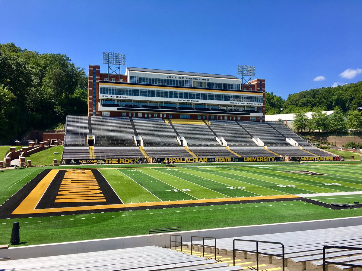 NormCook's tweet image. On a beautiful High Country Sunday we found turf installation almost complete, Miller Hill regrade coming along, &amp;amp; NEZ brick work entering final week(s) - all of that means not much longer until Mountaineers Football at THE ROCK! @AppState_FB @appstatesports @appstate @YOSEFCLUB