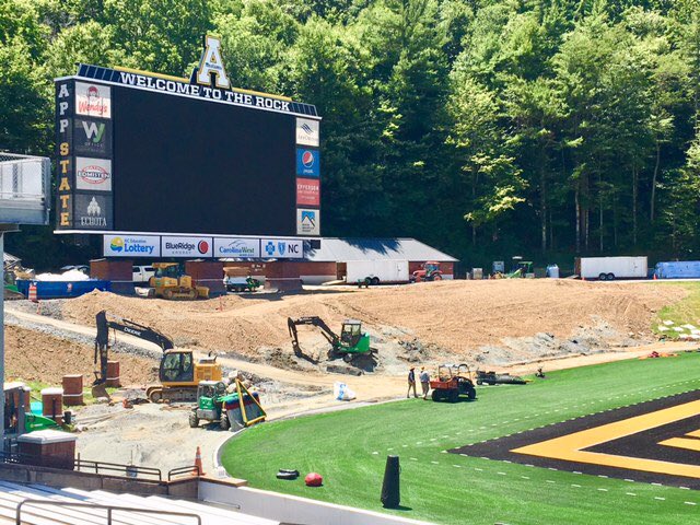 NormCook's tweet image. On a beautiful High Country Sunday we found turf installation almost complete, Miller Hill regrade coming along, &amp;amp; NEZ brick work entering final week(s) - all of that means not much longer until Mountaineers Football at THE ROCK! @AppState_FB @appstatesports @appstate @YOSEFCLUB