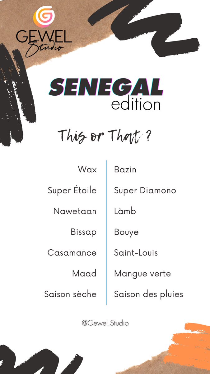 gewelstudio's tweet photo. RV sur notre compte Instagram pour le “This or that” Senegal edition #kebetu + taguez vos potes + créez le votre ICI 👉https://t.co/SZ5KM59R5Q https://t.co/MniufN83tR