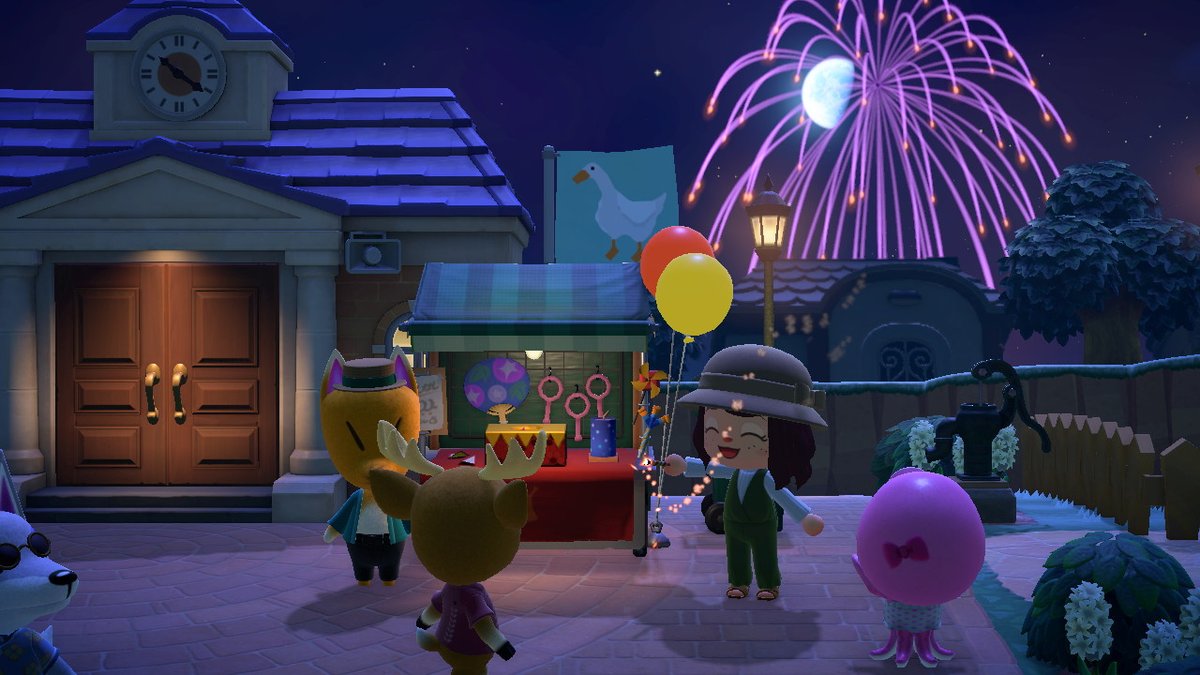 _Alittlebird's tweet photo. Fireworks at the plaza #AnimalCrossing #ACNH #NintendoSwitch https://t.co/sAfWlmVyNd