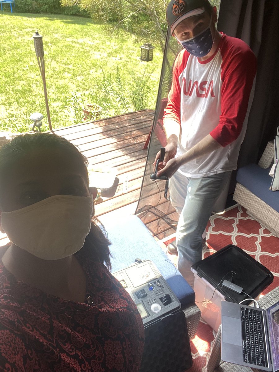 ParshatiPatel's tweet photo. Forgot to tweet behind-the-scenes shot of me and @Keelan_Kells preparing for the live demo for @drcrater’s @impact_craters session for #SpaceEd20! https://t.co/tNRwH3Vkoi