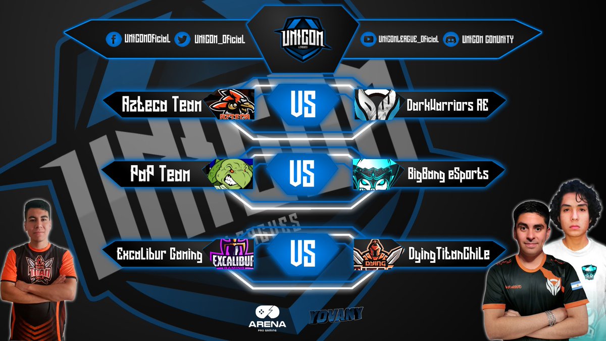 UNICOM | #UNICOMLeagues

El ultimo dia de la jornada 5 se define en la zona sur donde los equipo buscaran ese pase a los playoffs.

<a href="/TeamAztecas/">Aztecas Team</a> vs @Dw_Argentina_AE 
<a href="/Papteam2/">PaP Team (Pasito a Pasito Team)</a> vs <a href="/BB_eSportsGG/">BigBang MF Oficial</a> 
@Excalibur_CR vs <a href="/DyingTitanChile/">DyingTitanChile</a> 

arenaprogaming.com
#UNICOM @Yovany_CRL
