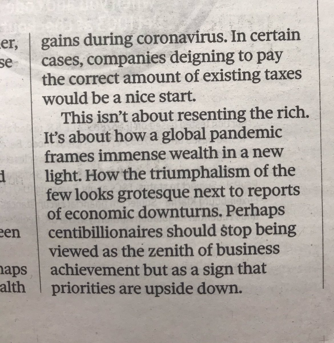 Simple but vital comment from Barbara Ellen in today’s <a href="/ObserverUK/">The Observer</a>, re Zuckerberg joining the “centribillionaires club” (personal assets $100bn+) along with Bezos and Gates. Beyond absurd that they could single (triple?)-handedly change the world in a tangible way for the better