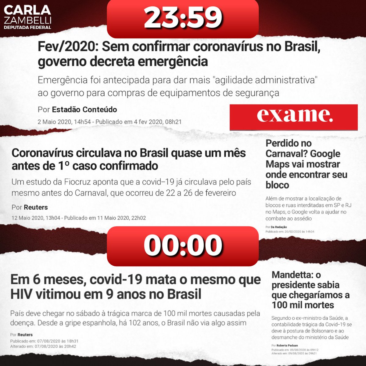 Carla Zambelli A Mesma Grande Imprensa E Governadores Que Usam Politicamente As Mortes Dos Nossos Irmaos Minimizaram A Doenca E Promoveram Deliberadamente O Carnaval Enquanto O Governo Ja Havia Decretado