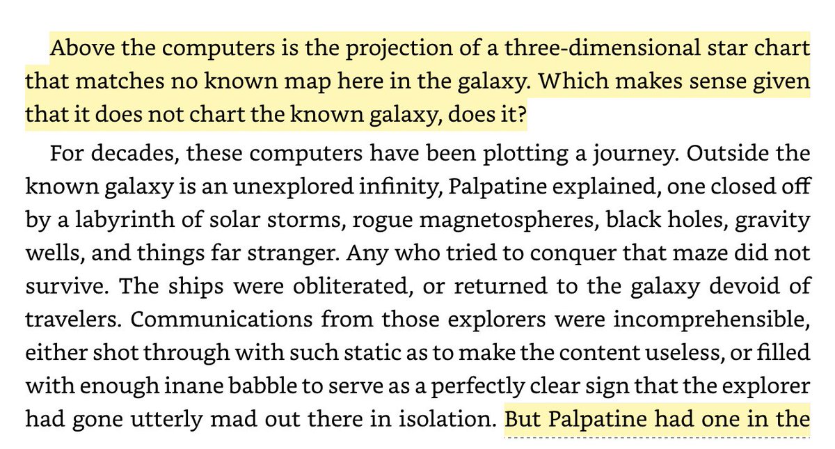 And the a big undercurrent in the Aftermath Trilogy and Thrawn books is Palpatine’s interest in mapping out the Unknown Regions.