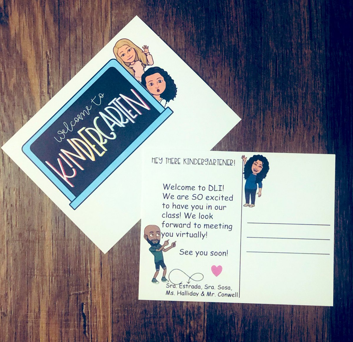 mbhalliday17's tweet photo. Guess who?! 😉 Meet the teacher looks a little different these days, but this DLI team is ready to welcome our new Kindergartners with a Bitmoji postcard! 🐌✉️📬#dlivirtuallearning #bitmoji #brandonbees @SenoraEstrada @sadia_sosa1 @mbpcaps @jbland100 https://t.co/k9HTHtdRbD