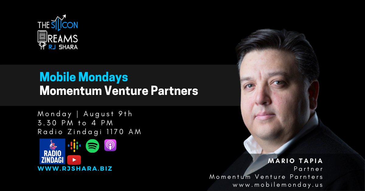 Join Mario Tapia from <a href="/momosv/">MobileMonday USA</a> as we discuss #mobilemonday a 60k+ #developers community and Momentum Venture Partners on #TheSiliconDreams on <a href="/Radiozindagisfo/">Radio Zindagi</a> today at 3.30 pm
Listen live on 8t6.me/rzsfo
#MondayMotivation