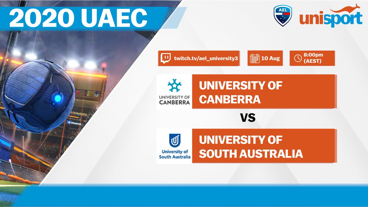 AUesportsleague's tweet photo. Tonight we are live with @unisportAU Esports Championship matches!
Starting with Rocket League at 7:00pm.
Join casters @formalcasting & @The_Far_Fetched tonight https://t.co/wH5JBmhdZl
@MonashUni @Griffith_Uni @RMIT @UNSW University Of Canberra University of South Australia
#UAEC https://t.co/yaL87K7Ptz
