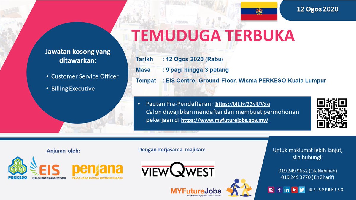 Myfuturejobs On Twitter Temuduga Terbuka Terbuka Mingguan Kuala Lumpur Tarikh 12 Ogos Rabu Masa 9 00 Pagi 3 00 Petang Tempat Eis Centre Ground Floor Wisma Perkeso Kuala Lumpur Majikan Yang Terlibat 1