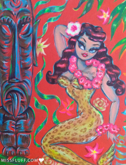 Miss_Fluff's tweet photo. Sunday Aloha 🌺Leopard Tiki Mermaid!🌺
Closeup of Painting in progress. 12 x16 inches acrylic on canvas board. She's almost done!
.
#artinprogress #wipart #mermaidart #tikiart #tikis #tikibar #tikistyle #originalpainting #polypop #polynesianpop https://t.co/3oHW1q8TdF