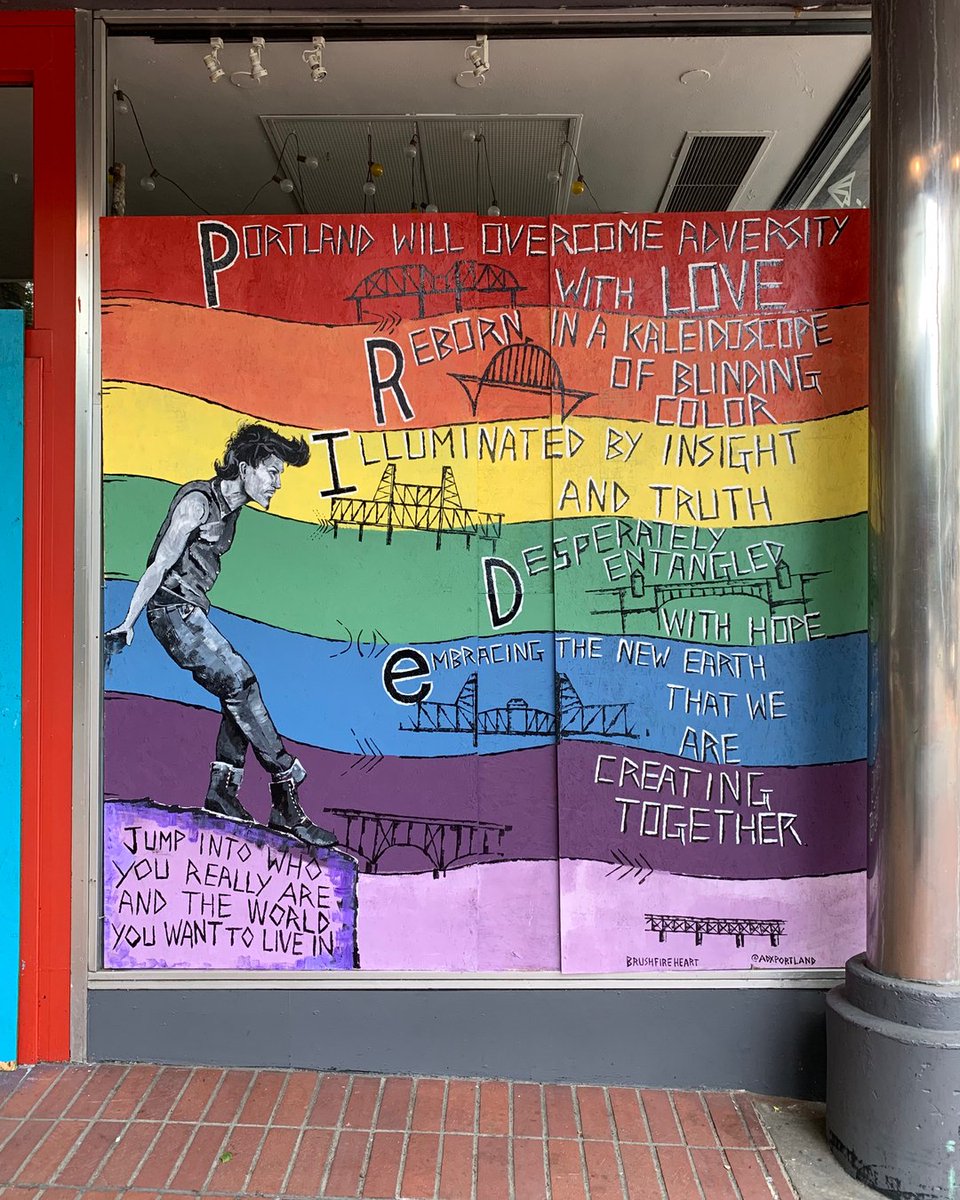 Beth_Kerschen's tweet photo. A wonderful message on another downtown Portland mural at the Boys Fort store on SE 10th. I reminder we can grow and be more of a bridge to a better future. (I love all the Portland bridges on here.) #portlandmural #portlandoregon #messageofhope #messageofunity https://t.co/2OXbyHL2vD