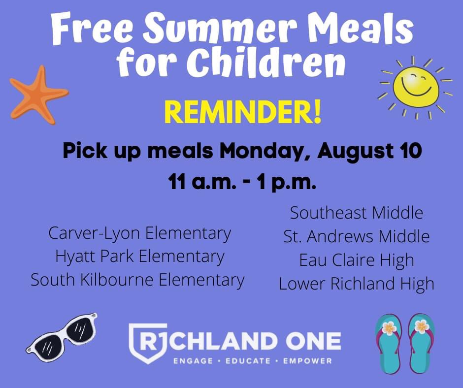 Reminder: Tomorrow (8/10) is the last day of our summer meal program for children. #R1Strong