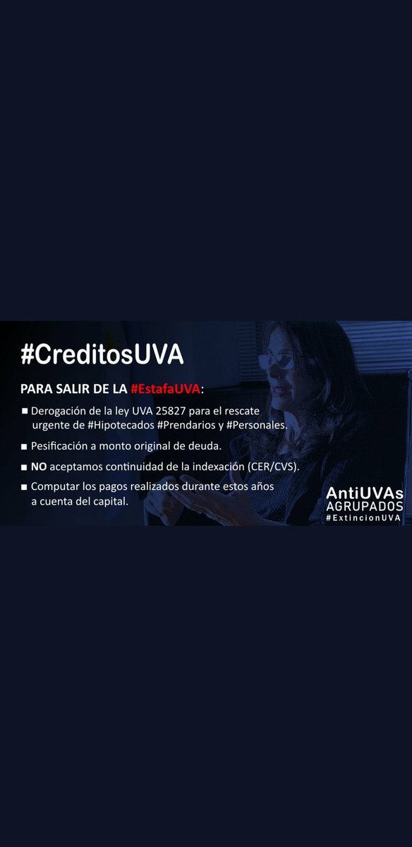 <a href="/JorgeAAbello1/">Jorge A Abello</a> <a href="/Maricel85653879/">Maricel</a> <a href="/MariaEBielsaOk/">María Eugenia Bielsa</a> <a href="/alferdez/">Alberto Fernández</a> @SantiCafiero <a href="/Martin_M_Guzman/">Martín Guzmán</a> <a href="/HipotecadosMza/">Hipotecados UVA Mendoza</a> <a href="/HipotecadosCba/">Hipotecados UVA Córdoba</a> <a href="/hipotecadosPBA/">@HipotecadosUVA</a> <a href="/HipotecadosSL/">Hipotecados UVA San Luis</a>