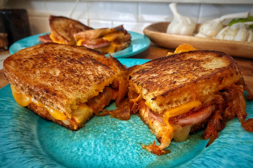 zarzoso's tweet photo. It’s getting all multi-cultural up in here: Spam and kimchi grilled cheese. Yum! https://t.co/AIGSn57rSC