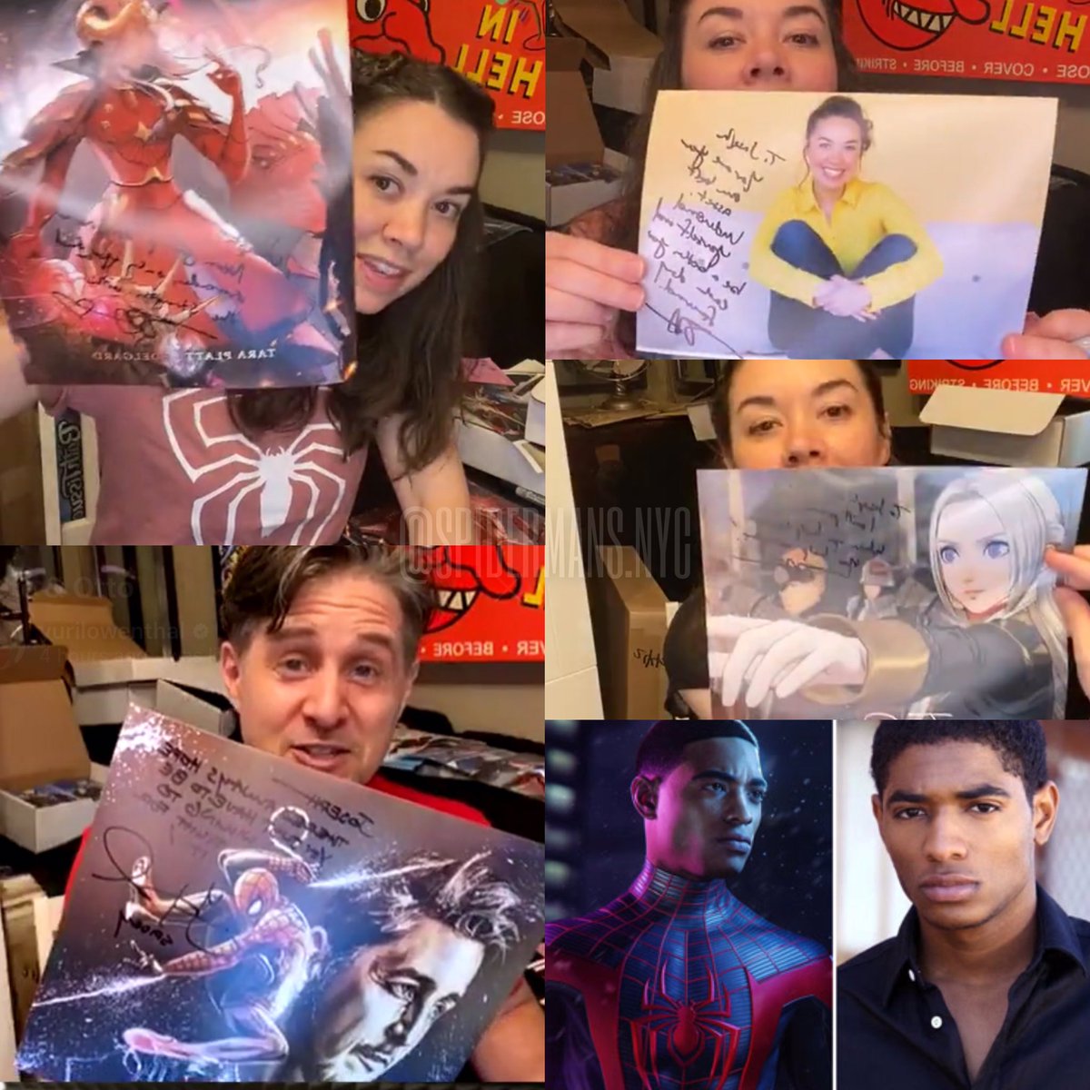 VoiceOverJoey's tweet photo. The SMPS4 live signing event was absolutely incredible and I’m thankful to have 5 more prints added to my collection! (I don’t have a live picture of Nadji signing cause he didn’t upload his lives haha but it’s all good)

Thank you Spider-Man cast https://t.co/7hBGktQ7Xs
