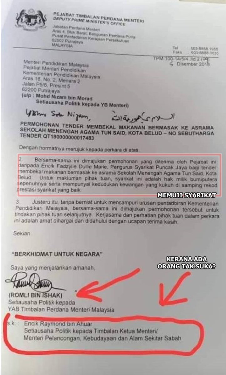 Scontoh Surat Kepada Menteri