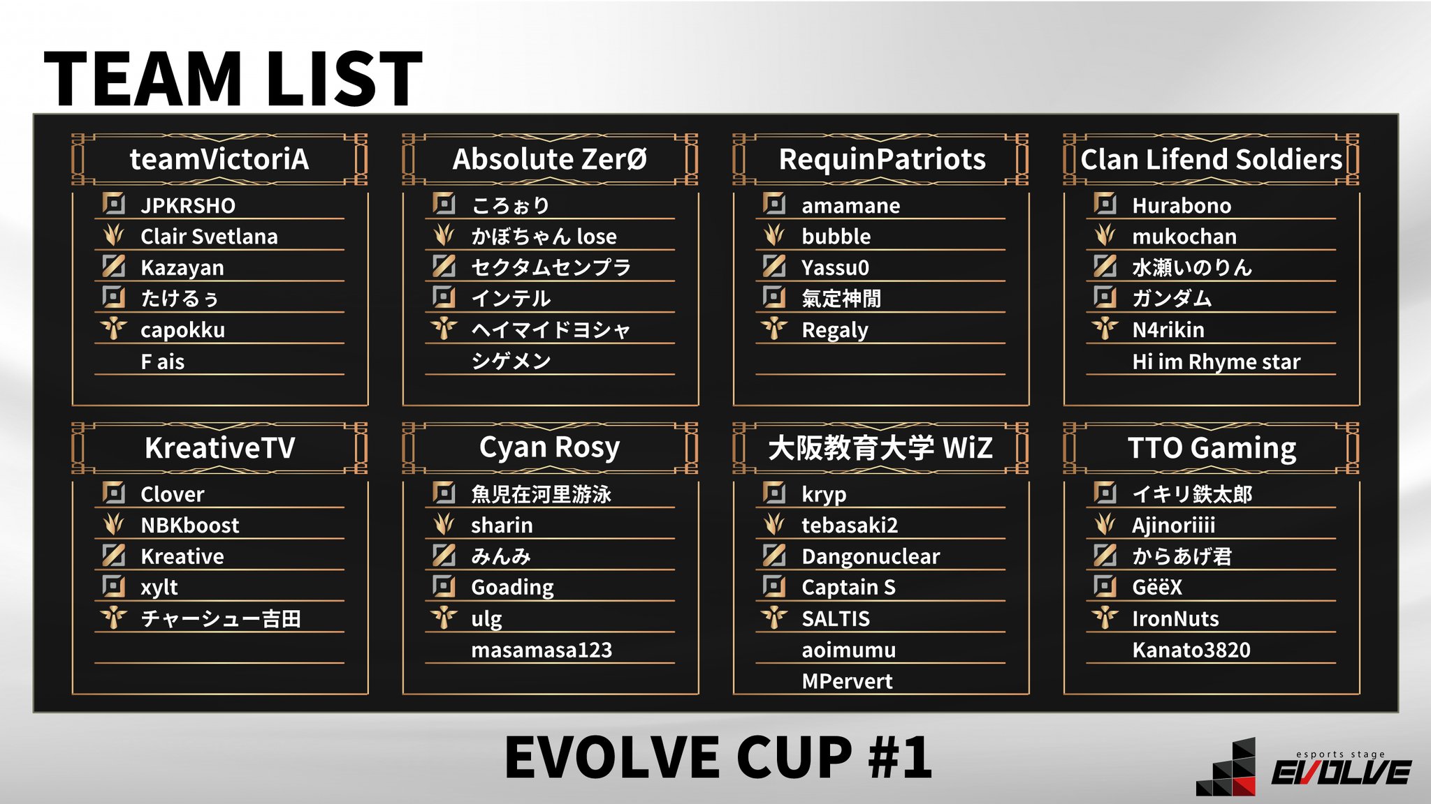 Esports Stage Evolve Pa Twitter 出場チームリストです Esports Stage Evolve Pa Twitter 出場チームリストです