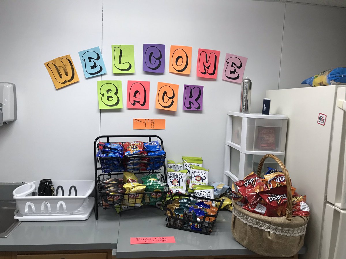 tgentry346's tweet photo. Getting ready for staff back in school tomorrow. While I can’t provide snacks for everyone, I can pass on some advice. Take care of yourself first. That’s hard for educators but if you neglect your health, your classroom will struggle also. Good luck! https://t.co/Gvzu7zzUVO